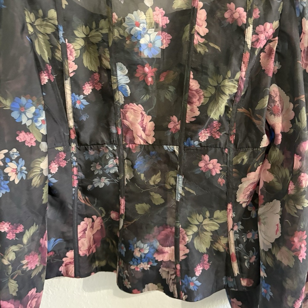 NWT Anthropologie Black Floral Corset Blouse Size M Sheer Puff Sleeve Ruffle Top - Picture 9 of 16